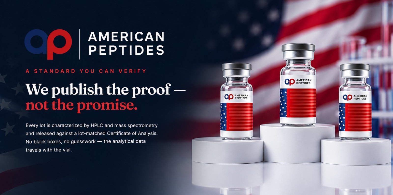 SynexBiolabs — A Standard You Can Verify. We publish the proof, not the promise. Every lot is characterized by HPLC and mass spectrometry and released against a lot-matched Certificate of Analysis; the analytical data travels with the vial.